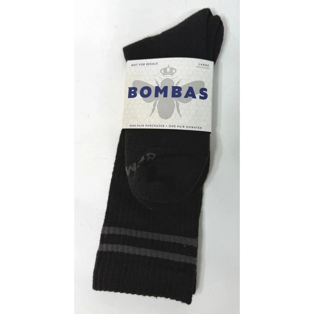 Bombas Socks Unisex Large Black Crew Mid Calf Honeycomb Arch Support 1 Pair